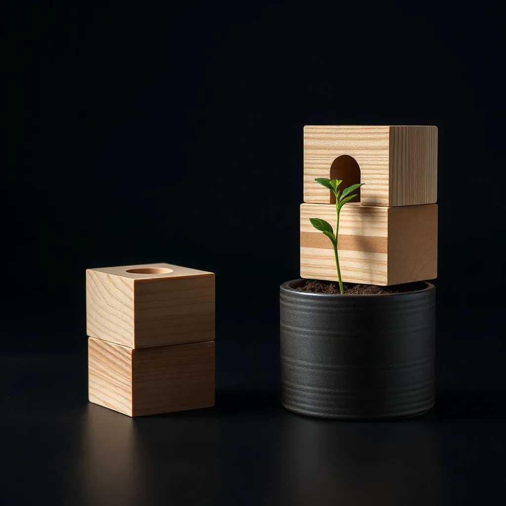 A professional close-up of architectural wooden blocks and a