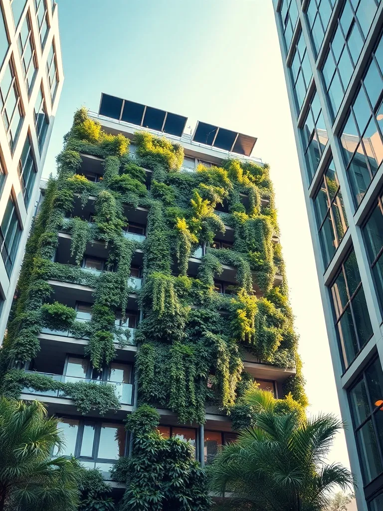 A high-angle professional shot of a modern sustainable offic