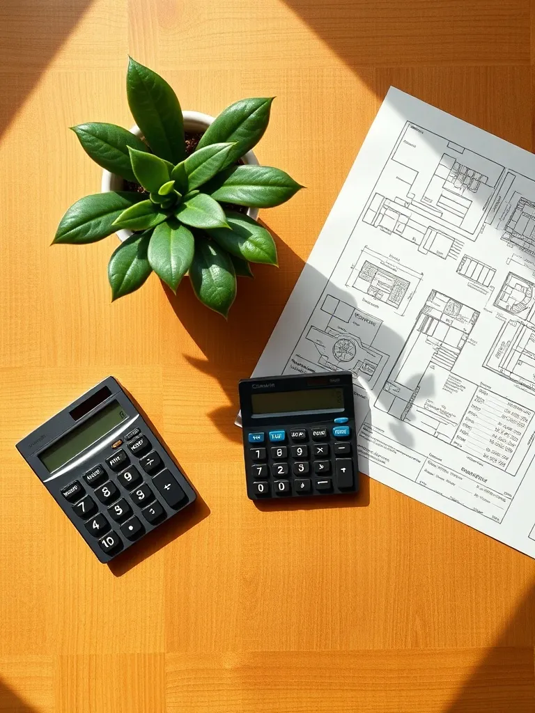 A professional overhead shot of a clean wooden desk with a c